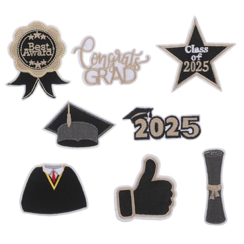 SHINEOFI 8 Stück Teiliges Graduierungs Patches zum Aufbügeln Schwarz Goldene Applikationen für Kleidung Hüte und Taschen DIY für Abschlussfeier SHINEOFI 8 Stück Teiliges Graduierungs Patches zum Aufbügeln Schwarz Goldene Applikationen für Kleidung Hüte und Taschen DIY für Abschlussfeier von SHINEOFI