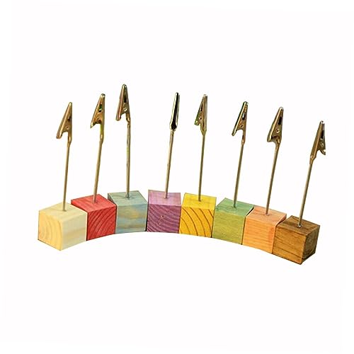 SHINEOFI 8 Stück Teiliges Holzsockel Foto Halter Zettelhalter für Schreibtisch Memo Clip Halter Zufälligen Farben für Büro und Zuhause Zufällige Farbe von SHINEOFI