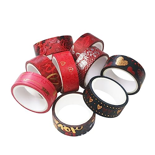 SHINEOFI 9 Rollen Liebe Und Klebeband Basteln Ich Liebe Scrapbook-dekorationen Scrapbooking Herz-scrapbook-dekoration Hochzeitsdeko Bronzierendes Washi Tape Tagebuch Klebeband Rot Papier von SHINEOFI