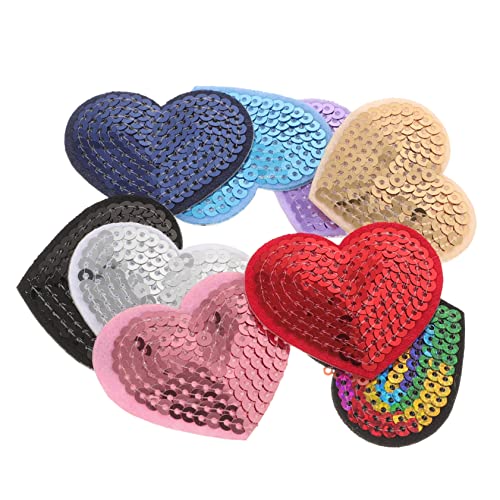SHINEOFI 9 Stück Stoffaufkleber Mit Pailletten Bestickt Aufnäher Für Kleidungsapplikationen Patches Für Hüte Buchstabenflecken Stickerei Rucksack Klebstoff Nähen Herzen Stichworte Polyester von SHINEOFI