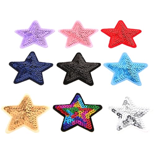SHINEOFI 9 Stück Teiliges Selbstklebender Stern Pailletten Aufnäher Stylische DIY Textil Sticker für Jacken Rucksäcke Kleidung Einfache Anwendung und Verstärkung durch Nähen Möglich von SHINEOFI