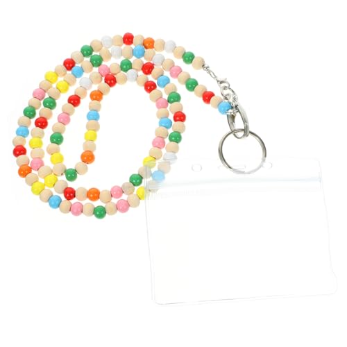 SHINEOFI Bunte Holzperlen Lanyard mit Ausweishalter Wiederverwendbar Vielseitig als Zertifikathalter und Pulloverdekoration Halskette für Damen und Herren Sicherer Kartenhalter für von SHINEOFI