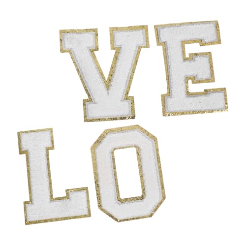 SHINEOFI Chenille Buchstaben Aufnäher zum Aufbügeln Weiß mit Goldrand Glitter Alphabet Patches für Jacken Rucksäcke DIY Kleidung Applikationen Polyester Langlebig von SHINEOFI