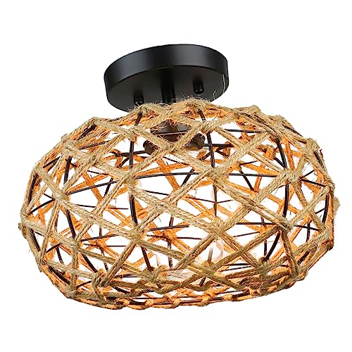 SHINEOFI Deckenleuchte Vintage mit Juteseil für Wohnzimmer Schlafzimmer und Restaurant und Einfach zu Installieren für Stilvolle Beleuchtung von SHINEOFI