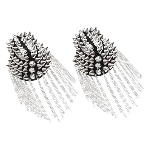 SHINEOFI Epaulette Schulterklappen Abzeichen mit Kettenniet und Quaste Silber Stylische Dekoration für Männer für Kostümpartys und Militärische Anlässe von SHINEOFI