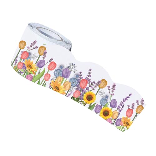 SHINEOFI Gewellte Klassenzimmer Randbesatzung Kork Pinnwand Ränder Gewellte Kork Pinnwand Ränder Dekorationen Whiteboard Blumenrandbesatz Wand Tulpenrandbesatz von SHINEOFI