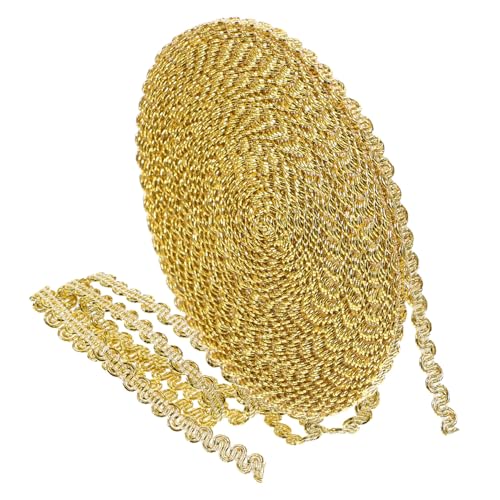 SHINEOFI Goldene Metallic Gimp Braid Trim Gewelltes Spitzenband mit S-förmiger Struktur Glänzendes Nähen Spitzenband für Hochzeit DIY Brautkleidung Bastelarbeiten Heimdekoration Packung von SHINEOFI