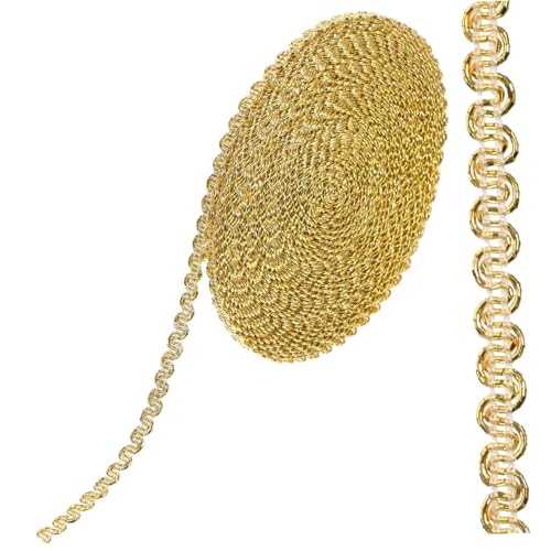 SHINEOFI Goldene S-förmige Gimp-borte Breit Polyester Spitzenband mit Vintage Blumenapplikation für DIY Hochzeitsdekorationen Brautbesatz und Handwerksprojekte von SHINEOFI