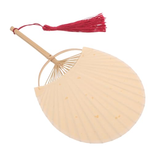SHINEOFI Handgefertigter Bambus Fächer mit Papier Doppelseitig Blank Langer Griff Tassel Verzierung Leichter Sommer Handfächer Orientalischer Stil Tragbar für Hochzeit Party Kreative Diy von SHINEOFI