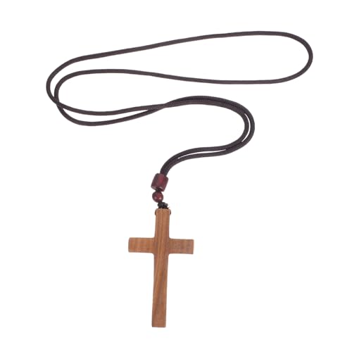 SHINEOFI Handgefertigter Holz Kreuz Anhänger für Auto Rückspiegel Vintage Holz Religiöse Halskette mit Kreuzmotiv Spirituelles Schmuckstück für Männer und Frauen zur Taufe und Ostern von SHINEOFI