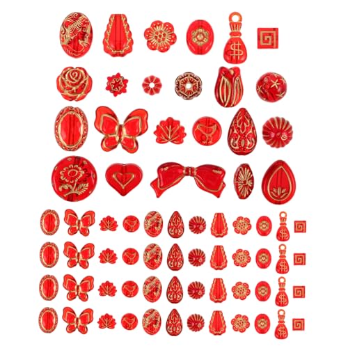 SHINEOFI Handgefertigtes Schmuckzubehör Halskettenhalterperlen Vintage Abstandsperle Vintage Blumenperlen Abstandsperlen aus Gold Perlen zur Schmuckherstellung kleine Perlen Plastik rot von SHINEOFI