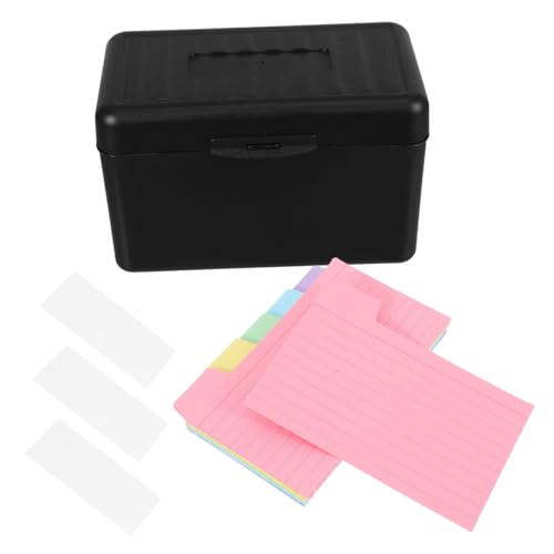 SHINEOFI Indexkartenbox Schwarz mit Deckel Stabiles Kunststoff Visitenkarten und Notizen Inklusive Farbigen Registerkarten und Weißen Aufklebern Leicht Langlebig und Sicher für Büro und von SHINEOFI