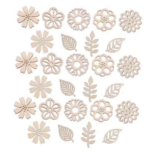 SHINEOFI Kinderholzschipset für holzschmuck selber machen Blattholzscheiben Blumenscheiben aus Holz Scrapbooking-Holzausschnitte Scrapbooking Holzformen Blumenholzausschnitte Khaki von SHINEOFI