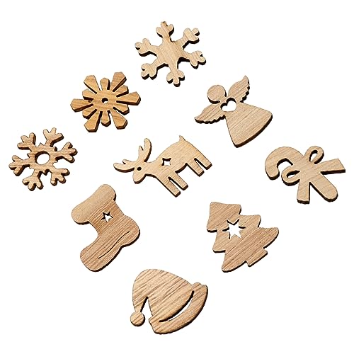 SHINEOFI Natürliche Holzscheiben Weihnachtsdeko Gemischt mit Weihnachtsbaum Glocke Schneemann Motiven Leichte Diy Holzanhänger für Festliche und Baumschmuckgestaltung von SHINEOFI