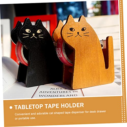 SHINEOFI Niedlicher Katzen Klebeband Abroller aus Retro Holz Praktischer Tape Dispenser und Dekorativer Tape Holder für Büro Schule und Zuhause Süßes Katzen Zubehör Geschenkidee von SHINEOFI