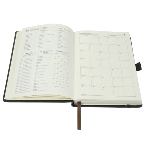 SHINEOFI Planenplaner Tagesplaner Terminplanblock Memo A5 Zeitplan Notizbuch Tagebuch 2024 Kalender Hardcover-planer Notizblock-agenda Effizientes Planpad Black Kunstleder von SHINEOFI