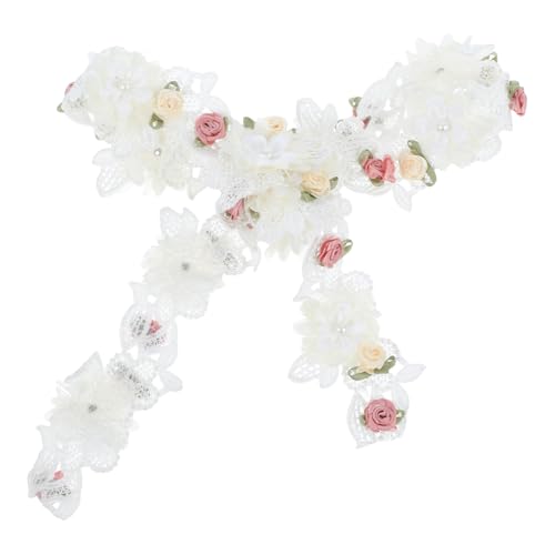 SHINEOFI Spitzenband Weißes DIY Band Für Hochzeitskleider Mit Künstlichen Blumen – Mit Künstlichen Perlen Verzierter Besatz Für Blumensträuße Kleidungsdekoration von SHINEOFI