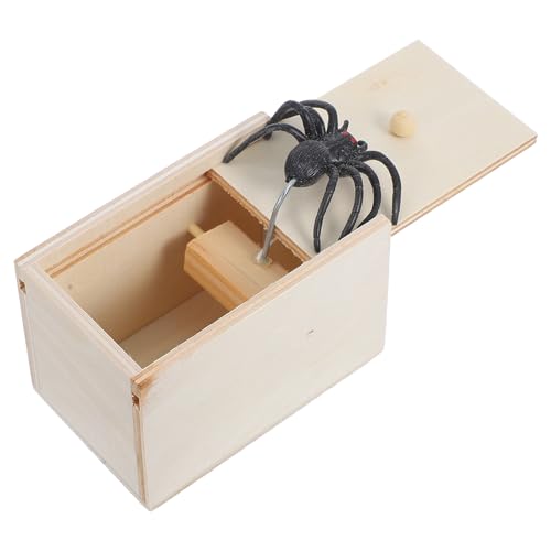SHINEOFI Tricky Spider Prank Toy, Holzbox mit Fake Spider, Beige, Halloween, Aprilscherz, Karneval von SHINEOFI