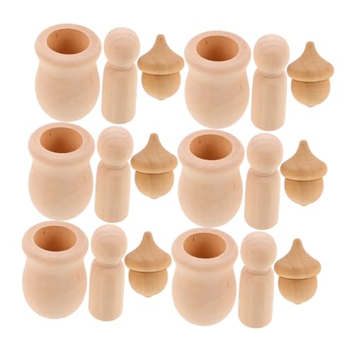 SHINEOFI Unlackierte Holzpuppen mit Eicheln zum Bemalen Robuste DIY Bastelfiguren für Weihnachten Herbstdeko Bauernhaus-stil Familienornamente von SHINEOFI