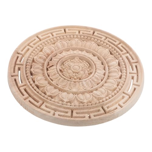 SHINEOFI Unlackierte Runde Holzapplikationen Mandala Blume Handgeschnitzte Wiederverwendbare Möbelverzierung für Schrank Bett Wand Kommode Einfache Montage Europäischer Stil von SHINEOFI
