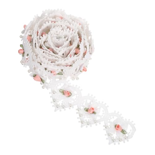 SHINEOFI Vintage Weiße Spitzenborte mit Imitationsperlen und Blumenstickerei Yards Besticktes Spitzenband für Brautkleider Diy-nähbesatz Blumige Applikationen für Hochzeitskleidung und von SHINEOFI