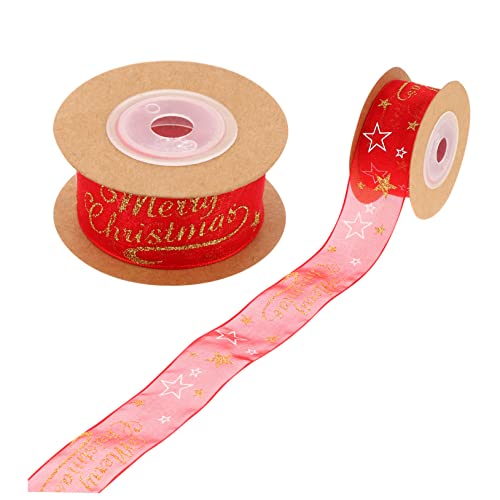 SHINEOFI Weihnachtsdekorationsband Hochwertiges Geschenkband mit Goldenen Akzenten für DIY Geschenkverpackungen Rot mit Merry Christmas Design von SHINEOFI