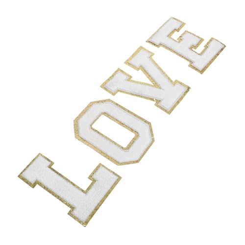 SHINEOFI Weiße Chenille Buchstaben Patches mit Goldrand zum Aufbügeln Glitzernde Applikationen für Jacken Hüte und Rucksäcke Strapazierfähige Weiche DIY Aufnäher für Modische Kleidung und von SHINEOFI