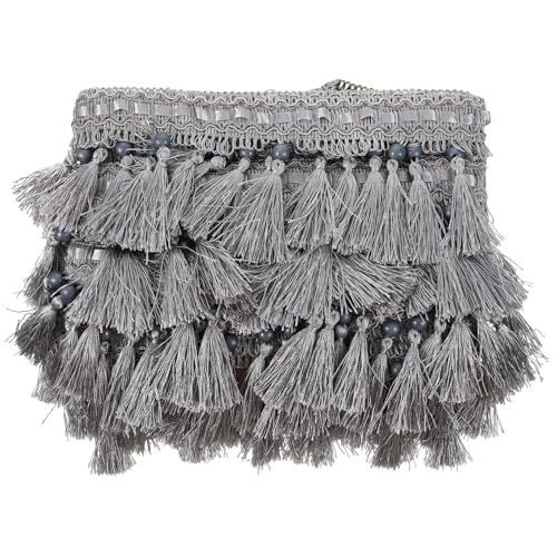 SHINEOFI zarte Fransenborte Quaste Vorhänge für Wohnzimmer trimmen nähen schwarzer Fransenbesatz home improvement home decor gardinen Sofa Fransenbesatz nähen Stoffbesatz Polyester Grey von SHINEOFI