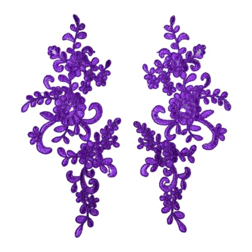 Kleidung DIY Spitze 2 Stück Stickerei Applikation Blume Stoff Kragen Patch Motiv für Hochzeitskleid Kleid Braut Handwerk Alltag Schneiderei Lila von SHINROAD