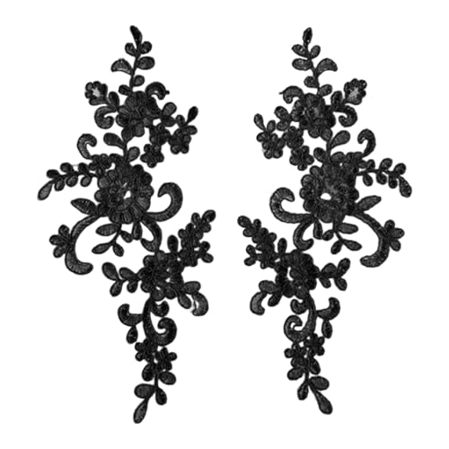 Kleidung DIY Spitze 2 Stück Stickerei Applikation Blume Stoff Kragen Patch Motiv für Hochzeitskleid Kleid Braut Handwerk Alltag Schneiderei Schwarz von SHINROAD