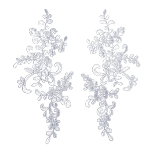 Kleidung DIY Spitze 2 Stück Stickerei Applikation Blume Stoff Kragen Patch Motiv für Hochzeitskleid Kleid Braut Handwerk Alltag Schneiderei Weiß von SHINROAD