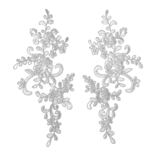 Kleidungsstücke DIY Spitze 2 Stück Stickerei Applikation Blume Stoff Kragen Patch Motiv für Hochzeitskleid Kleid Braut Handwerk Alltag Schneiderei Silber von SHINROAD