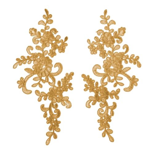 Kleidungsstücke DIY Spitze 2 Stück Stickerei Applikation Blume Stoff Kragen Patch Motiv für Hochzeitskleid Kleid Braut Handwerk Alltagskleidung Tailor Golden von SHINROAD