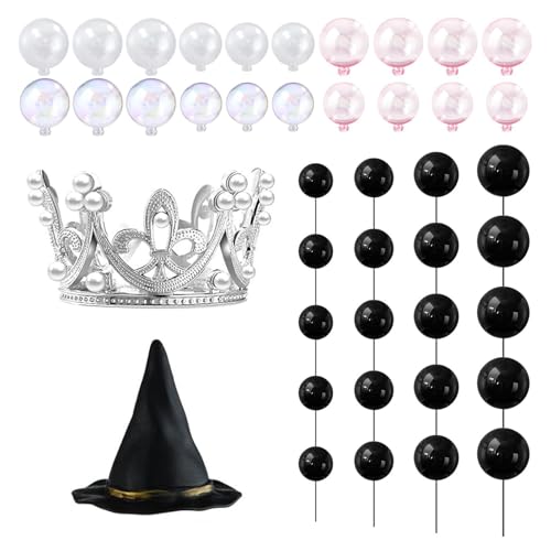 SHINROAD Ballon Cupcake Toppers Hexe Party Dekorationen 42pcs Thema Supplies Mini Ballons Kuchen Fantasy Bälle Silber Krone Schwarz Hut für Geburtstag 1 Set von SHINROAD