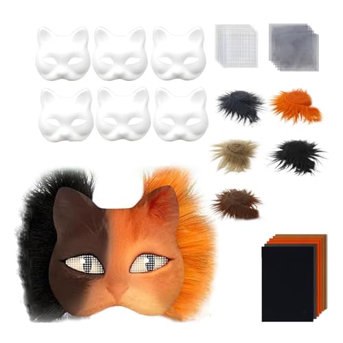 SHINROAD DIY Masken-Set Katze Kit Therian Fox Tier Gesicht Kissen mit Fell für Halloween Rollenspiel Maskerade Karneval Cosplay Party Supplies Anpassbar A von SHINROAD