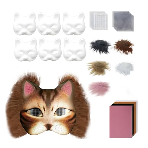 SHINROAD DIY Masken-Set Katze Kit Therian Fox Tier Gesicht Kissen mit Fell für Halloween Rollenspiel Maskerade Karneval Cosplay Party Supplies Anpassbar B von SHINROAD