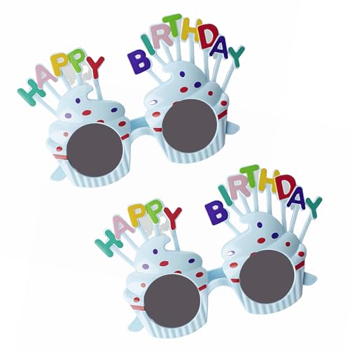 SHINROAD Kuchenförmige Brille, bunte Geburtstagsparty-Brille, bunte Cupcake-Form, Geburtstagsbrille, 2 Stück, wiederverwendbar, Unisex, Party, Foto-Requisite, Blau von SHINROAD