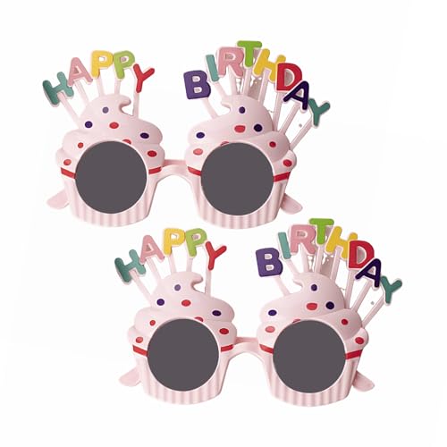 SHINROAD Kuchenförmige Brille, bunte Geburtstagsparty-Brille, bunte Cupcake-Form, Geburtstagsbrille, 2 Stück, wiederverwendbar, Unisex, Party, Foto-Requisite, Rosa von SHINROAD