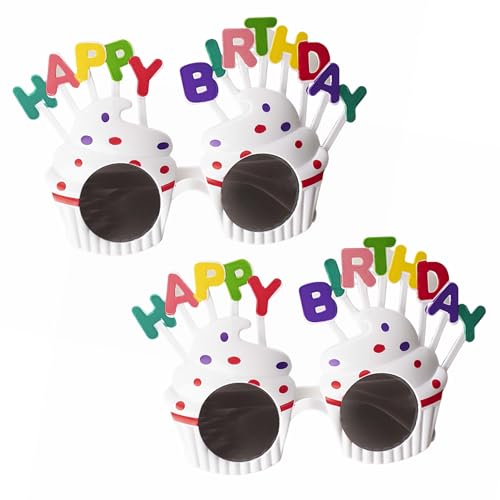 SHINROAD Kuchenförmige Brille, bunte Geburtstagsparty-Brille, bunte Cupcake-Form, Geburtstagsbrille, 2 Stück, wiederverwendbar, Unisex, Party, Foto-Requisite, Weiß von SHINROAD
