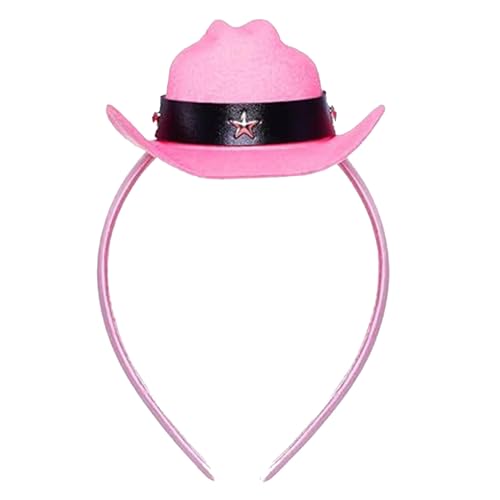 SHINROAD Langlebiges Cowgirl-Stirnband, rosa Hut mit Mini-Cowboy-Dekor, verformungsresistenter Haarreif, charmantes Western-Accessoire für jeden Tag von SHINROAD