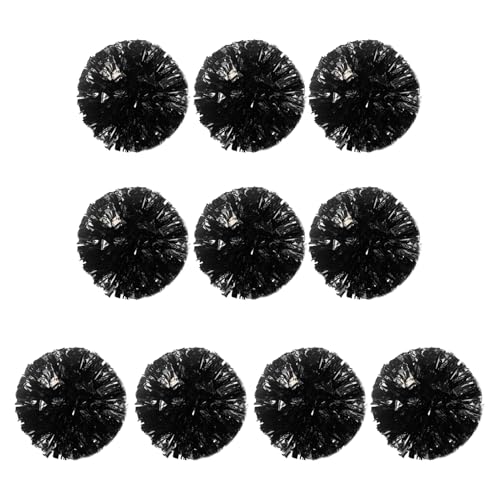 SHINROAD Polyformaldehyd-Ball-Dekorationen, Haustier-Kunststoff-Pompons, 10 Stück, metallisch, Cheerleader mit Fingerring, Cheerleading-Zubehör für Squad-Teamsport, Schwarz von SHINROAD