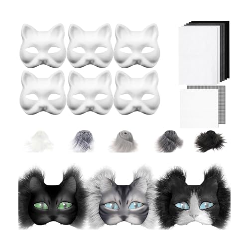 SHINROAD Rollenspiel Gesichtsschutz 29pcs DIY Katze Kit mit Kunstfell Filztuch überstreichbar Hälfte für Halloween Karneval Rollenspiel Maskerade Partys Leicht K von SHINROAD