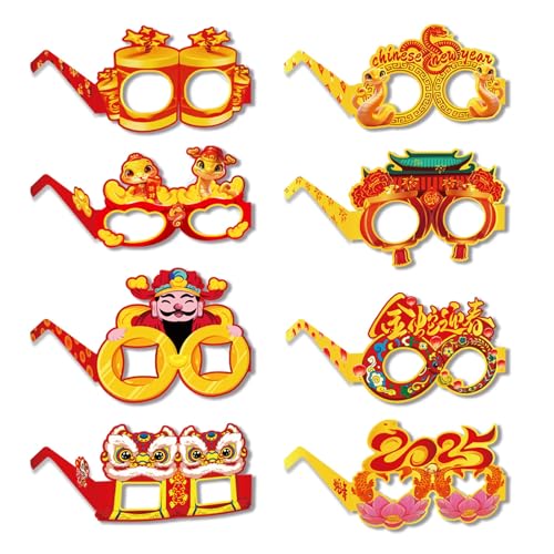 SHINROAD Wiederverwendbare Papierbrillen Brillen für Partys 8pcs Chinesisches Neujahr 2025 Red Snake God of Wealth Party Requisiten Festliche dekorative Set Spring Festival Mehrfarbig 1 Satz von SHINROAD