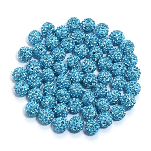 Strassstein-Perlen-Set, schillernde Perlen, 10 mm, Eis-Kollektion, Baseball-Stil, für Schmuck, Blau, 100 Stück von SHINROAD