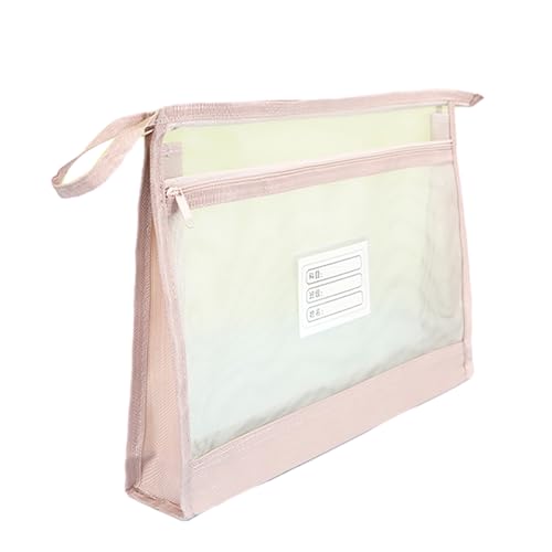 Tragbare Dokumentenaufbewahrung, Dokumententasche, Organizer, doppellagig, Netzstoff, Reißverschluss, transparent, A4, leicht, Halter für Büro, Schule, Reisen, strapazierfähiges Nylon, Rosa von SHINROAD