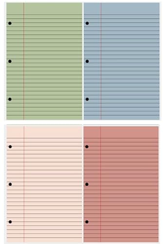 200 Blatt farbiges Notizpapier, College, liniert, 14 x 21 cm, lose Blätter, 3-fach gelocht, halber Brief, liniert, für 3-Ringbücher für Schule, Büro von SHIQIKEJIPTY