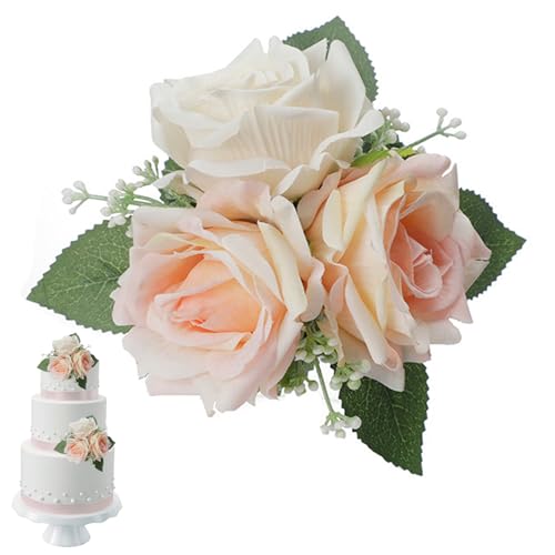 Blumenkuchen -Toper künstlicher Rosenkuchen Dekorationen Dame Kuchen Topper für Hochzeit Brautdusche Jubiläum Geburtstagsfeier Kuchen Pfannen von SHITOOMFE