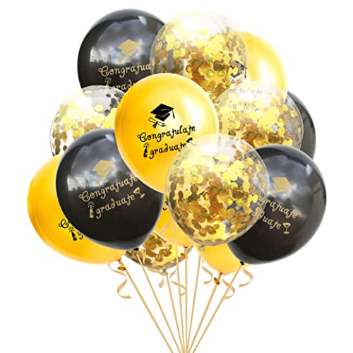 Graduationsparty Dekorationen Klasse von 2023 Schwarz Gold Konfetti -Luftballons Abschluss Latexballons 15pcs Luftballons von SHITOOMFE