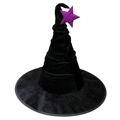 SHITOOMFE Hexenhut 15 Black Gefühlte Zaubererhut mit lila Star Halloween Witch Kostüm Frauen für Cosplay -Party von SHITOOMFE