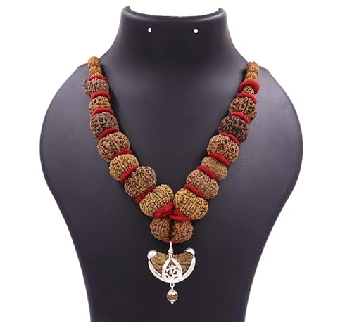 SHIVARATNA Siddha Rudraksha Mala 2-14 Mukhi + Gauri Shankar + Ganesh Rudrakha + 54 Perlen à 5 Mukhi Rudraksha (Nepalischer Ursprung) , Echtheit Zertifiziert, Silber, Rund, Medium, Braun von SHIVARATNA